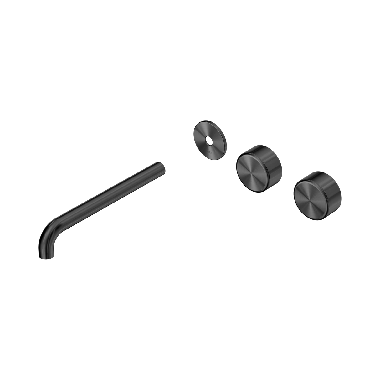 An image of Nero Tapware's Serenity Wall Basin Set 220mm Offset Spout With Metal Handle Trim Kit Only Gun Metal