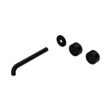 An image of Nero Tapware's Serenity Wall Basin Set 220mm Offset Spout With Metal Handle Trim Kit Only Matt Black