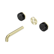 An image of Nero Tapware's Serenity Wall Basin Set 160mm Spout With Marquina Black Handle Trim Kit Only Brushed Gold