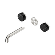 An image of Nero Tapware's Serenity Wall Basin Set 160mm Spout With Marquina Black Handle Trim Kit Only Brushed Nickel