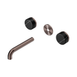 An image of Nero Tapware's Serenity Wall Basin Set 160mm Spout With Marquina Black Handle Trim Kit Only Brushed Bronze