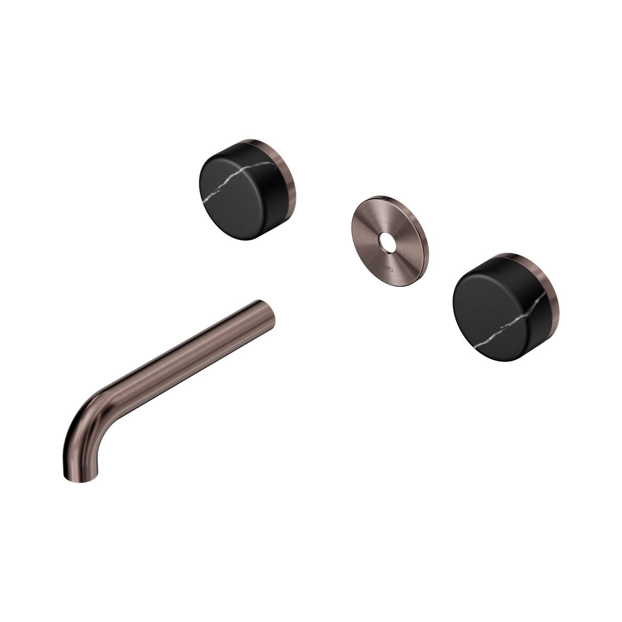 An image of Nero Tapware's Serenity Wall Basin Set 160mm Spout With Marquina Black Handle Trim Kit Only Brushed Bronze