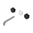 An image of Nero Tapware's Serenity Wall Basin Set 160mm Spout With Marquina Black Handle Trim Kit Only Chrome