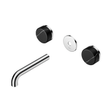An image of Nero Tapware's Serenity Wall Basin Set 160mm Spout With Marquina Black Handle Trim Kit Only Chrome