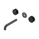 An image of Nero Tapware's Serenity Wall Basin Set 160mm Spout With Marquina Black Handle Trim Kit Only Gun Metal