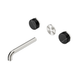 An image of Nero Tapware's Serenity Wall Basin Set 185mm Spout With Marquina Black Handle Trim Kit Only Brushed Nickel