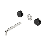 An image of Nero Tapware's Serenity Wall Basin Set 185mm Spout With Marquina Black Handle Trim Kit Only Brushed Nickel