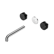 An image of Nero Tapware's Serenity Wall Basin Set 185mm Spout With Marquina Black Handle Trim Kit Only Chrome
