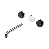 An image of Nero Tapware's Serenity Wall Basin Set 185mm Spout With Marquina Black Handle Trim Kit Only Chrome