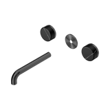 An image of Nero Tapware's Serenity Wall Basin Set 185mm Spout With Marquina Black Handle Trim Kit Only Gun Metal