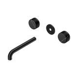 An image of Nero Tapware's Serenity Wall Basin Set 185mm Spout With Marquina Black Handle Trim Kit Only Matt Black