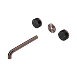An image of Nero Tapware's Serenity Wall Basin Set 220mm Spout With Marquina Black Handle Trim Kit Only Brushed Bronze