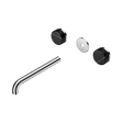 An image of Nero Tapware's Serenity Wall Basin Set 220mm Spout With Marquina Black Handle Trim Kit Only Chrome