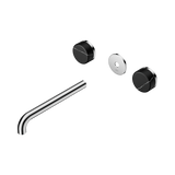 An image of Nero Tapware's Serenity Wall Basin Set 220mm Spout With Marquina Black Handle Trim Kit Only Chrome