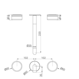 A line drawing of Nero Tapware's Serenity Wall Basin Set 220mm Spout With Marquina Black Handle Trim Kit Only Matt Black