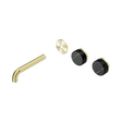 An image of Nero Tapware's Serenity Wall Basin Set 160mm Offset Spout With Marquina Black Handle Trim Kit Only Brushed Gold