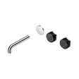 An image of Nero Tapware's Serenity Wall Basin Set 160mm Offset Spout With Marquina Black Handle Trim Kit Only Chrome