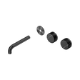 An image of Nero Tapware's Serenity Wall Basin Set 160mm Offset Spout With Marquina Black Handle Trim Kit Only Gun Metal