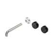 An image of Nero Tapware's Serenity Wall Basin Set 185mm Offset Spout With Marquina Black Handle Trim Kit Only Brushed Nickel