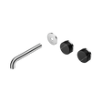An image of Nero Tapware's Serenity Wall Basin Set 185mm Offset Spout With Marquina Black Handle Trim Kit Only Chrome