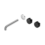 An image of Nero Tapware's Serenity Wall Basin Set 185mm Offset Spout With Marquina Black Handle Trim Kit Only Chrome