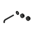 An image of Nero Tapware's Serenity Wall Basin Set 185mm Offset Spout With Marquina Black Handle Trim Kit Only Matt Black
