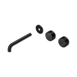 An image of Nero Tapware's Serenity Wall Basin Set 185mm Offset Spout With Marquina Black Handle Trim Kit Only Matt Black