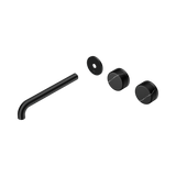 An image of Nero Tapware's Serenity Wall Basin Set 220mm Offset Spout With Marquina Black Handle Trim Kit Only Matt Black