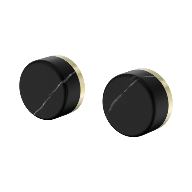 An image of Nero Tapware's Serenity Wall Top Assembly With Marquina Black Handle Brushed Gold