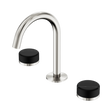An image of Nero Tapware's Serenity Basin Set Arc Spout With Marquina Black Handle Brushed Nickel