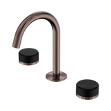 An image of Nero Tapware's Serenity Basin Set Arc Spout With Marquina Black Handle Brushed Bronze