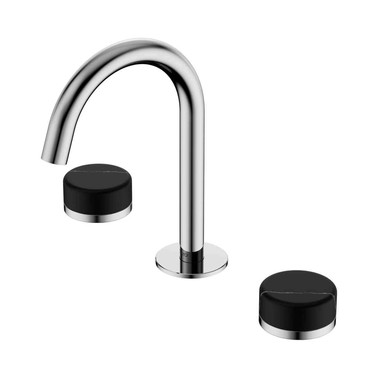 An image of Nero Tapware's Serenity Basin Set Arc Spout With Marquina Black Handle Chrome