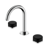 An image of Nero Tapware's Serenity Basin Set Arc Spout With Marquina Black Handle Chrome