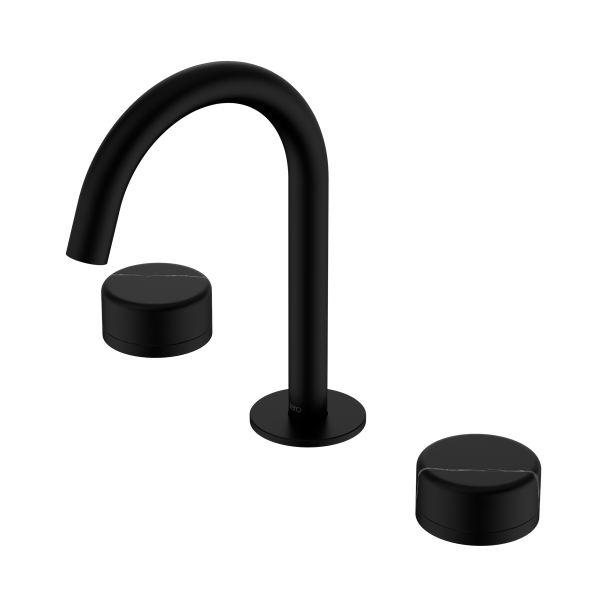 An image of Nero Tapware's Serenity Basin Set Arc Spout With Marquina Black Handle Matt Black