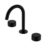 An image of Nero Tapware's Serenity Basin Set Arc Spout With Marquina Black Handle Matt Black