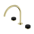 An image of Nero Tapware's Serenity Bath/Kitchen Set Arc Spout With Marquina Black Handle Brushed Gold