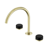 An image of Nero Tapware's Serenity Bath/Kitchen Set Arc Spout With Marquina Black Handle Brushed Gold