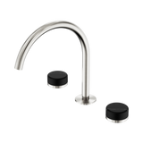 An image of Nero Tapware's Serenity Bath/Kitchen Set Arc Spout With Marquina Black Handle Brushed Nickel