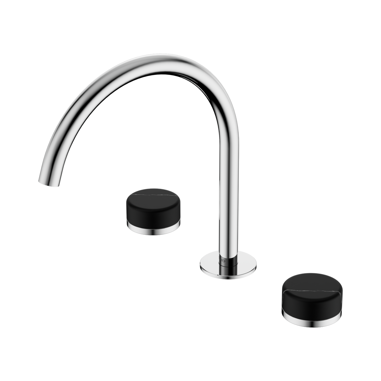 An image of Nero Tapware's Serenity Bath/Kitchen Set Arc Spout With Marquina Black Handle Chrome