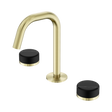 An image of Nero Tapware's Serenity Basin Set Edge Spout With Marquina Black Handle Brushed Gold