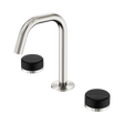 An image of Nero Tapware's Serenity Basin Set Edge Spout With Marquina Black Handle Brushed Nickel