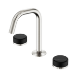 An image of Nero Tapware's Serenity Basin Set Edge Spout With Marquina Black Handle Brushed Nickel