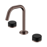 An image of Nero Tapware's Serenity Basin Set Edge Spout With Marquina Black Handle Brushed Bronze