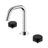 An image of Nero Tapware's Serenity Basin Set Edge Spout With Marquina Black Handle Chrome