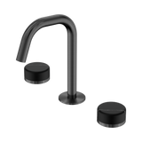 An image of Nero Tapware's Serenity Basin Set Edge Spout With Marquina Black Handle Gun Metal
