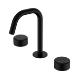 An image of Nero Tapware's Serenity Basin Set Edge Spout With Marquina Black Handle Matt Black