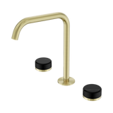 An image of Nero Tapware's Serenity Bath/Kitchen Set Edge Spout With Marquina Black Handle Brushed Gold
