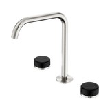 An image of Nero Tapware's Serenity Bath/Kitchen Set Edge Spout With Marquina Black Handle Brushed Nickel