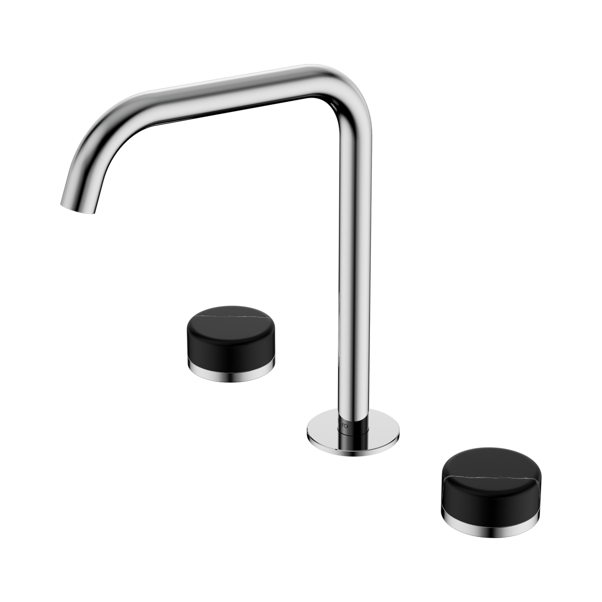 An image of Nero Tapware's Serenity Bath/Kitchen Set Edge Spout With Marquina Black Handle Chrome