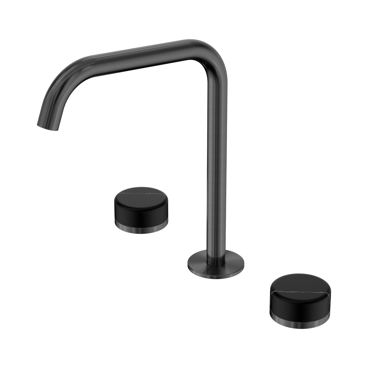 An image of Nero Tapware's Serenity Bath/Kitchen Set Edge Spout With Marquina Black Handle Gun Metal